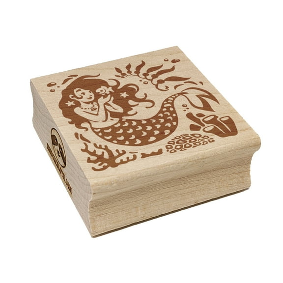 Mermaid Swimming in Reef Square Rubber Stamp Stamping Scrapbooking Crafting - Small 1.25in