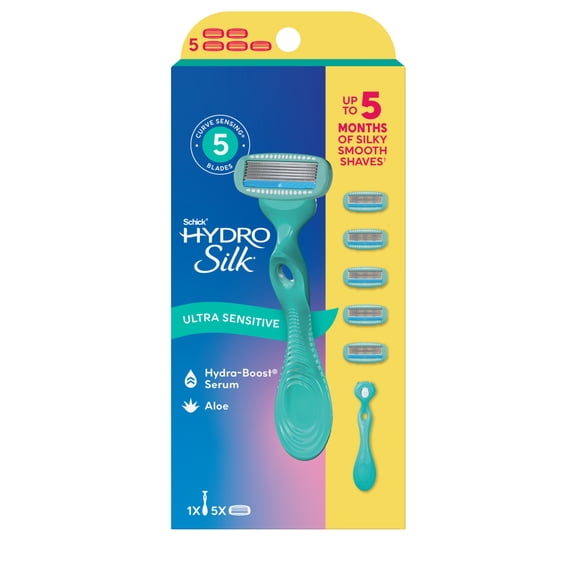 Schick Hydro Silk Ultra Sensitive Skin Women's Razor, 5 Blade Razor, 1 Handle & 5 Refills