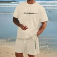 thumbnail image 3 of Mens Knit Shirt Shorts Set 2 Piece Outfit Short Sleeve Shirt and Shorts Sets Beach Vacation Athletic Running Gym Outfits (Beige,L), 3 of 6
