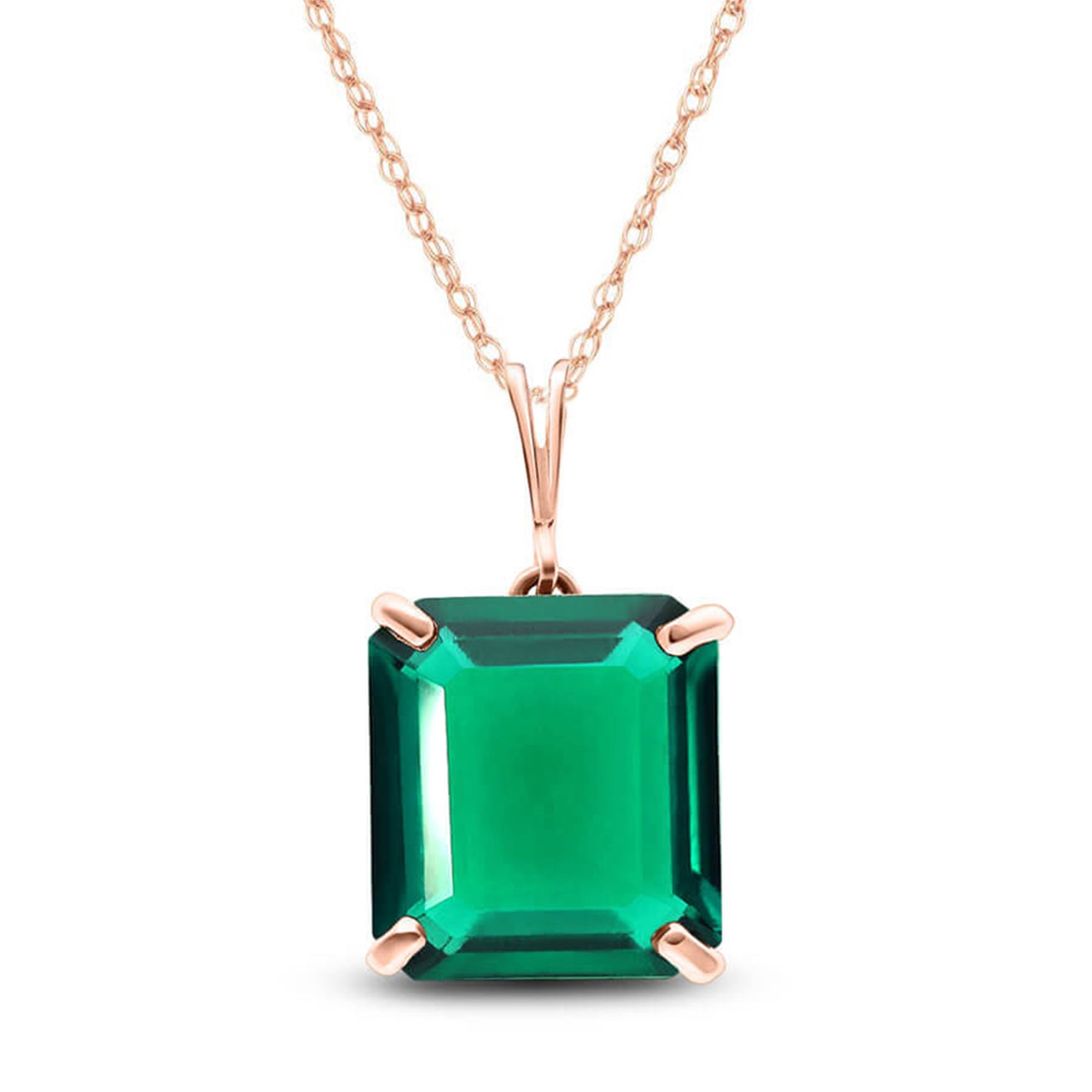 Galaxy Gold 14K Solid Gold 4.5 Carat Natural Emerald Pendant Necklace for Women - Rose Gold Fine Jewelry
