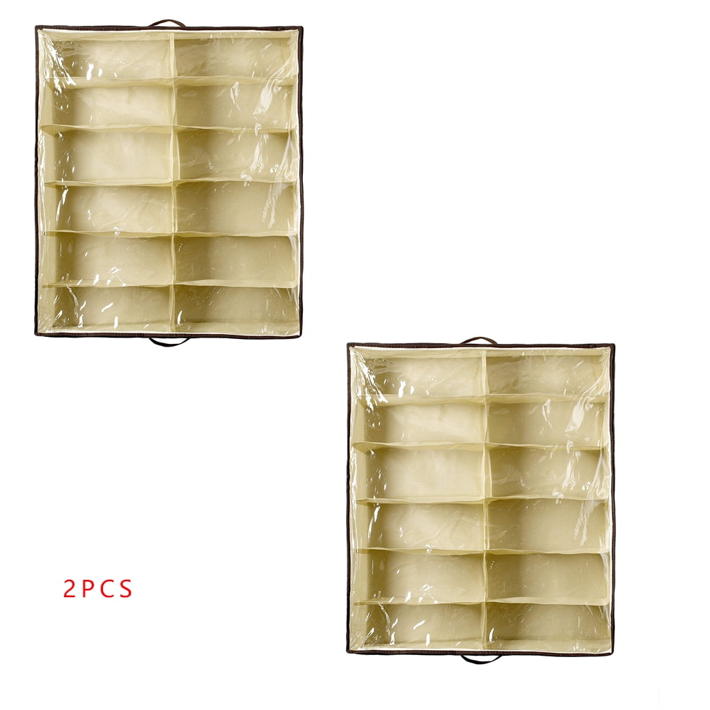 1111Fourone 2Pcs/set 12 Grids Under Bed Shoe Organizer for Kids Adults Shoes Closet Storage Organizer Box