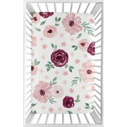 Watercolor Floral Burgundy Wine and Pink Fitted Mini Crib Sheet by Sweet Jojo Designs