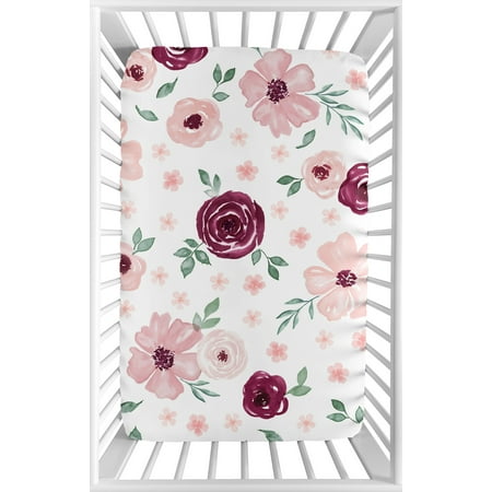 UPC: 0846480085843 | Watercolor Floral Burgundy Wine and Pink Fitted Mini Crib Sheet by Sweet Jojo Designs