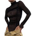 thumbnail image 1 of xiaxaixu Combinaisons à Manches Longues pour Femmes Couleur Unie Mesh Froncé Col Rond Skinny Printemps Automne Streetwear, 1 of 6