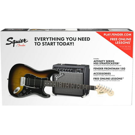Fender Squier Affinity Series Stratocaster HSS Electric Guitar Pack with Frontman 15G Amp - Brown (Best Fender Stratocaster For Blues)