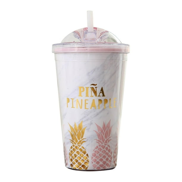 Vasos de piña de doble pared con tapa y pajita oculta. Resistentes a fugas. B