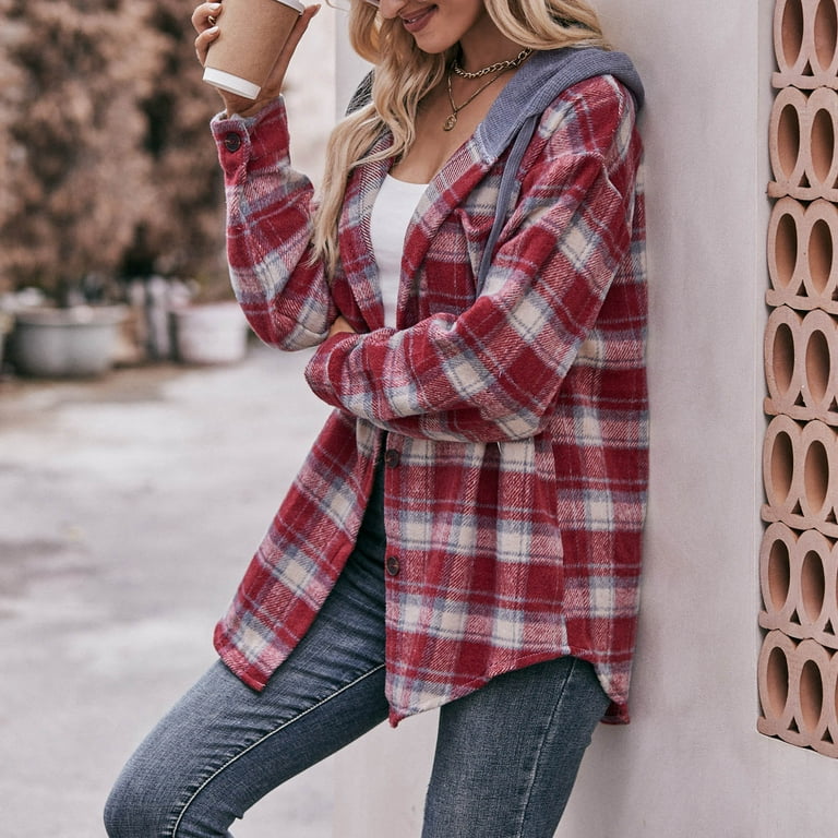 Plaid flannel hoodie women's sale