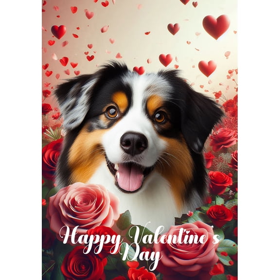 Australian Shepherd Black Tri - Best of Breed Valentines Day Outdoor Garden Flag 12" x 17" Mailbox Flag Dog Flag