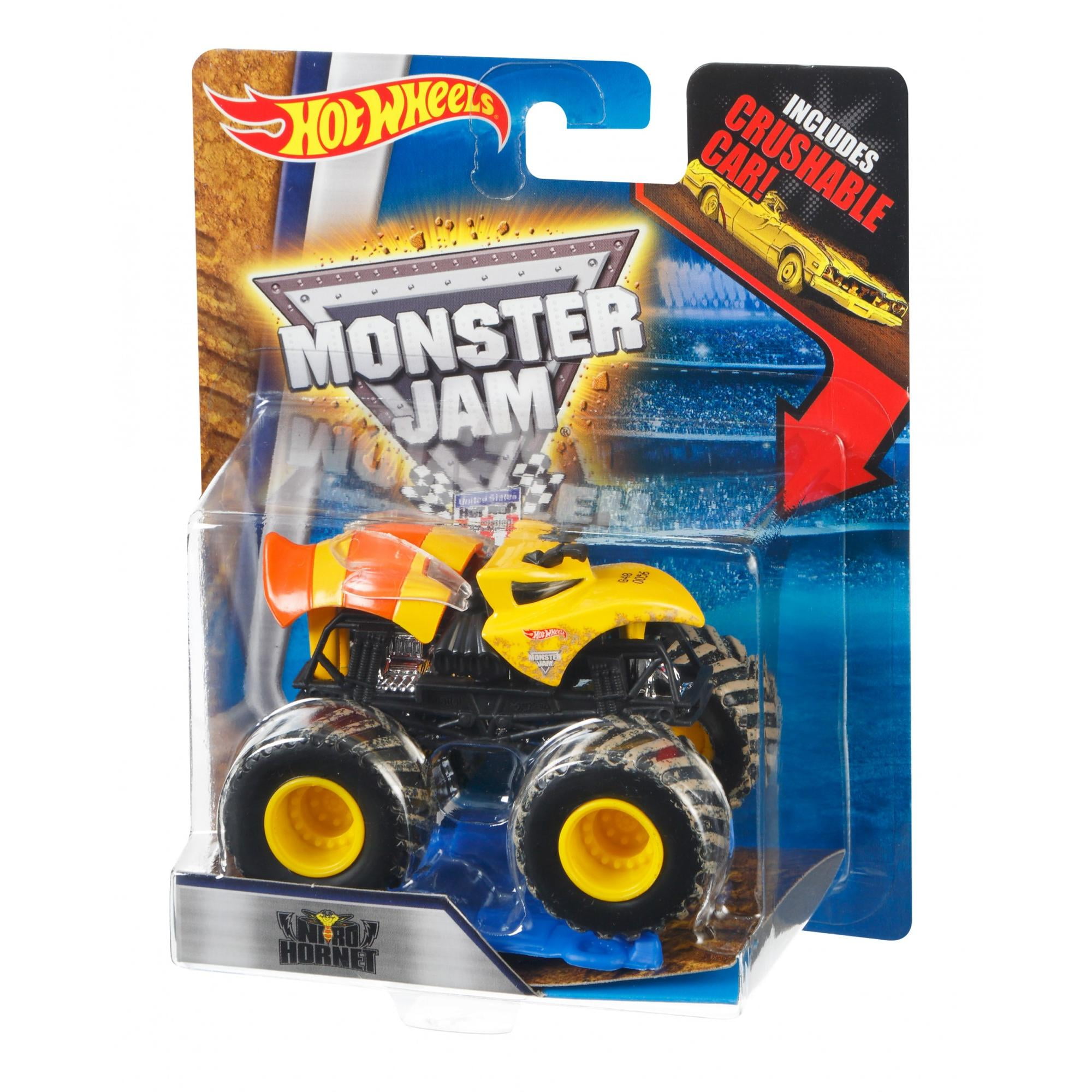 Hot Wheels Monster Jam W/2015 Crushed Car (Nitro Hornet - Mud)