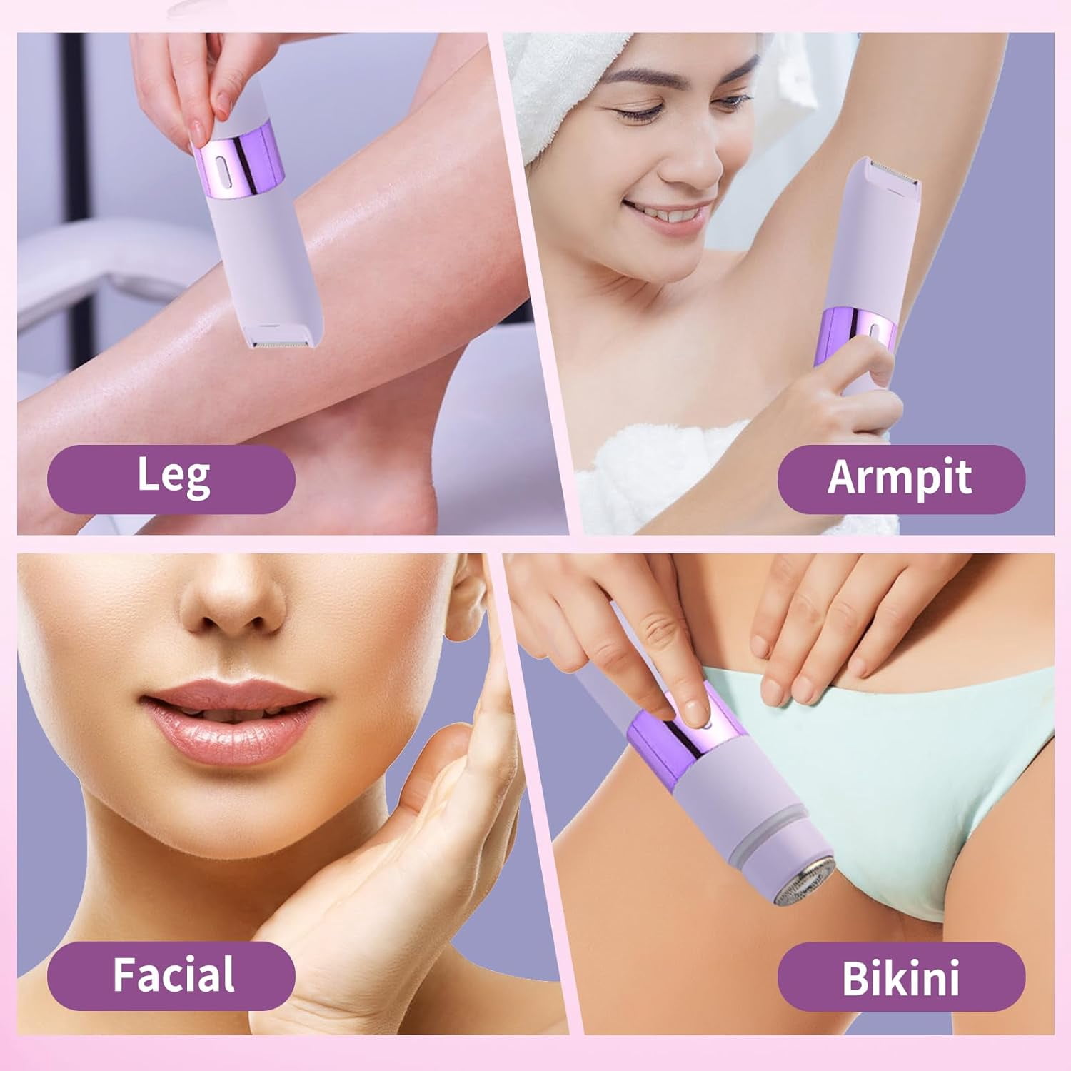 Bikini Trimmer for Women, Dual Head Electric Razors, Waterproof Pubic Hair Trimmer,Rechargeable Painless Silk Glide Pro Shaver for Underarm Leg Arm Body Face, Cherry