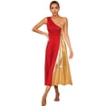 thumbnail image 2 of Alvivi Womens Metallic Gold Color Block One Shoulder Sleeveless Liturgical Praise Dance Dress Red XXL, 2 of 7
