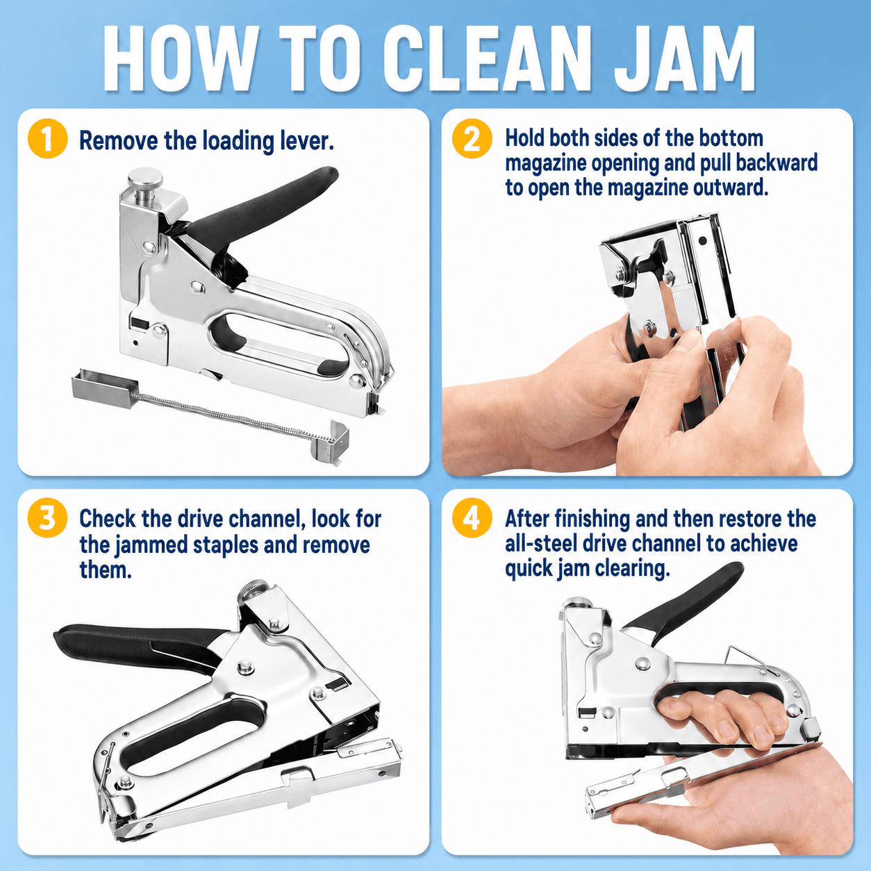 4-in-1 Manual Heavy-Duty Staple Gun with Remover, Includes 4000 Staples for Upholstery, Carpentry, DIY Projects, and Furniture Repair