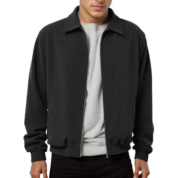 JTieacloth Windproof Jackets Men's Casual Corduroy Jacket Slim Fit Lightweight Breathable Stand Collar Zipper Outerwear Coat For Spring Autumn Black