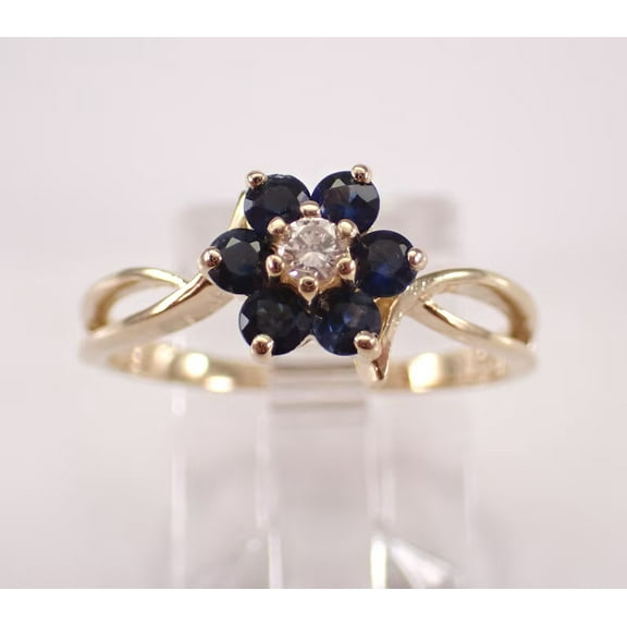 Silver & Stone Jewels Lab Created Sapphire Flower Wedding Women Ring 14K Yellow Gold Finish Silver