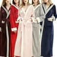 thumbnail image 1 of Women Ladies Hooded Extra Long Warm Bathrobe Thicken Flannel Bath Robe Thermal Dressing Gown, 1 of 6