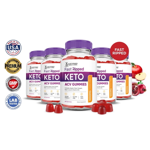 (5 Pack) Fast Ripped Keto ACV Gummies 1000MG Dietary Supplement 300 Gummys