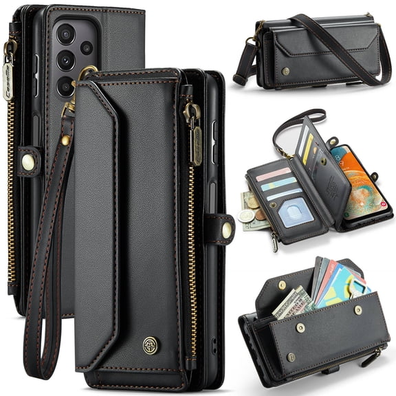 Crossbody for Samsung Galaxy A23 Case Wallet【RFID Blocking】with 10-Card Holder Zipper Bills Slot, Soft PU Leather Magnetic Shoulder Wrist Strap for Galaxy A23 Wallet Case Women