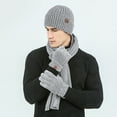 thumbnail image 2 of PMVFHDE Couples Winter Thickened Warm Scarf Hat Gloves Set Solid Color Ribbed Knit Wool Cap Neck Warmer Three-Piece Warm Set Grey, 2 of 4