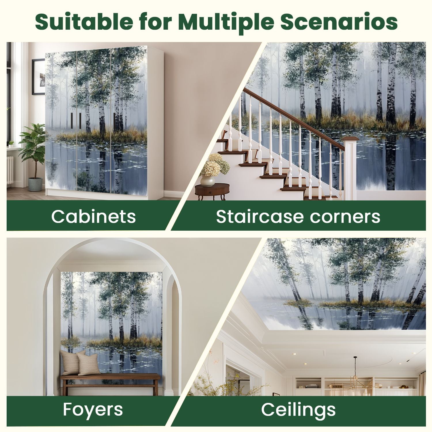 Peel and Stick Wallpaper Birch Trees Abstract Forest Branches Landscape Colorful Nature Modern Modern Art Wall Mural Decor Self Adhesive and Removable 100in x 144in