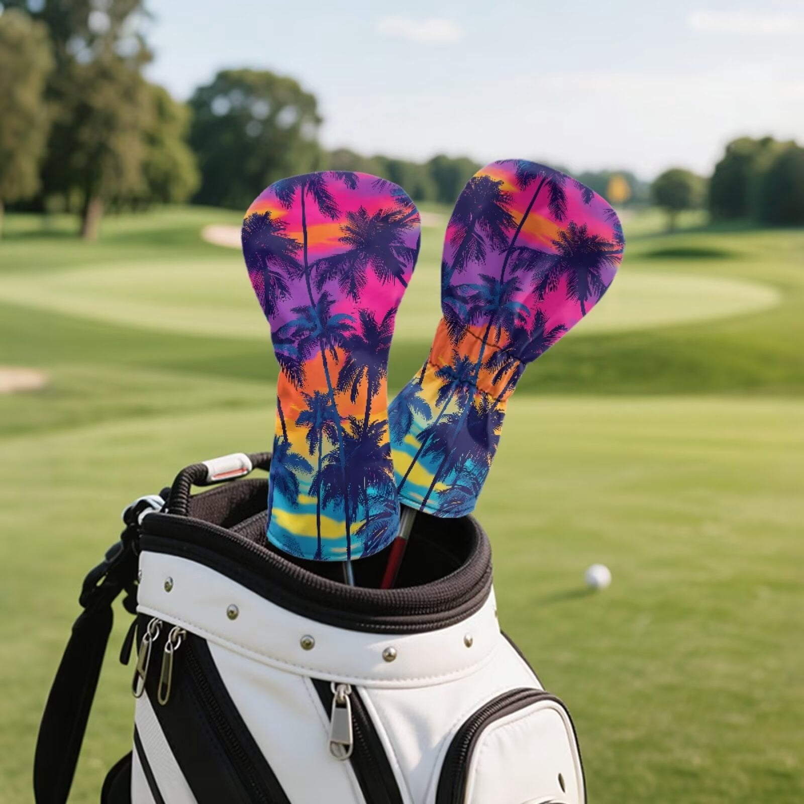 Uorisanigo Golf Headcovers Set Accessories, 3pcs Summer Coconut Tree Golf Club Head Covers - Golfs Driver Headcover, Fairway Wood Cover, Hybrid Cover - Headcovers for Club Protective