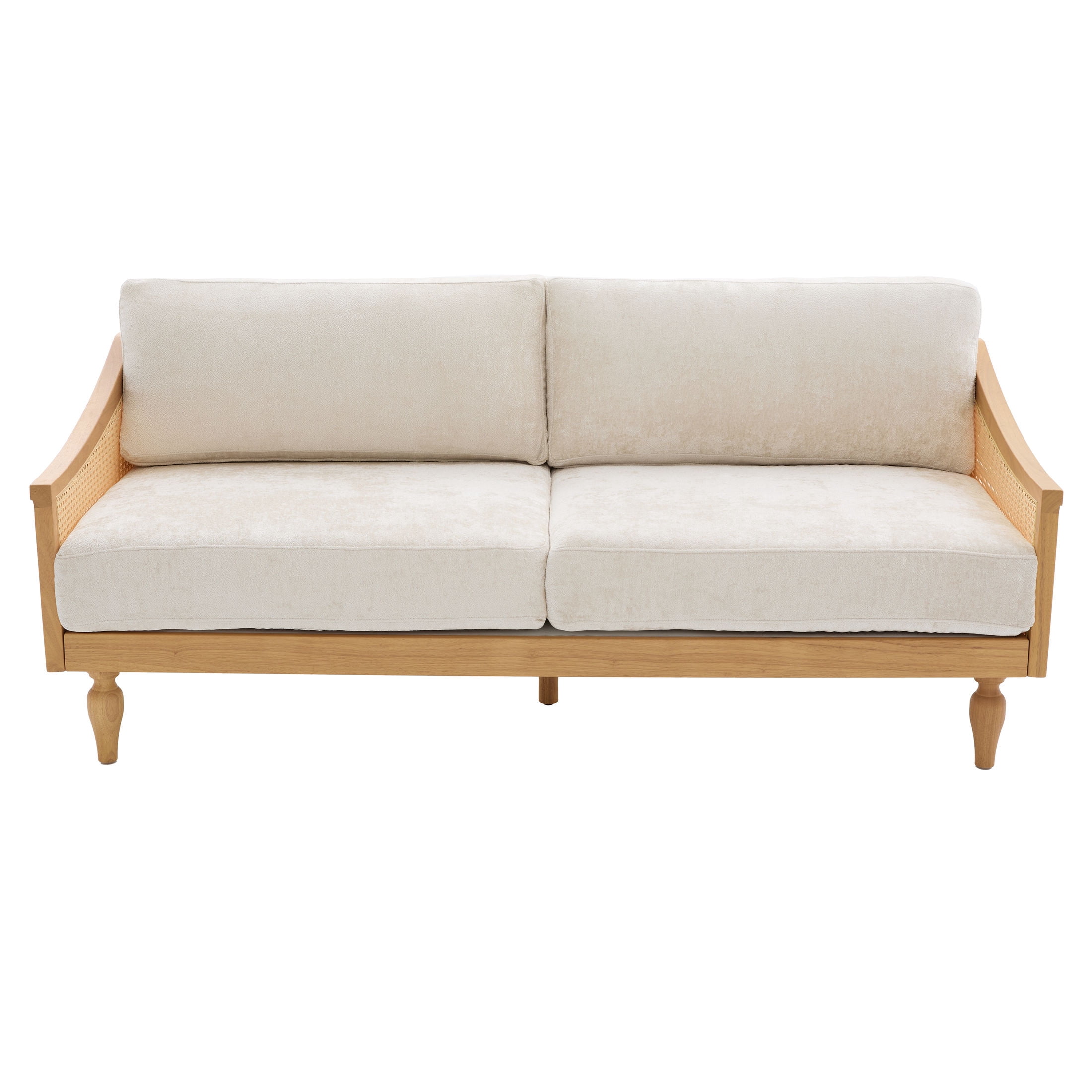 Christopher Knight Home Mid-Century 70.9" 3-Seater Sofa with Rattan Armrests, Wooden Frame, Natural