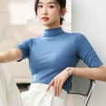 thumbnail image 2 of Womens T Shirts Blouses Semi Turtleneck Thermal Slim Fit Short Sleeve Stretch Womens Athletic Tops,Blue,M, 2 of 5
