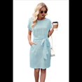 thumbnail image 3 of Vestido Camisero de Verano A Rayas de Corta para Mujer, Informal, con Lazo en la Cintura y Bolsillos, Verde , Talla XL, 3 of 9