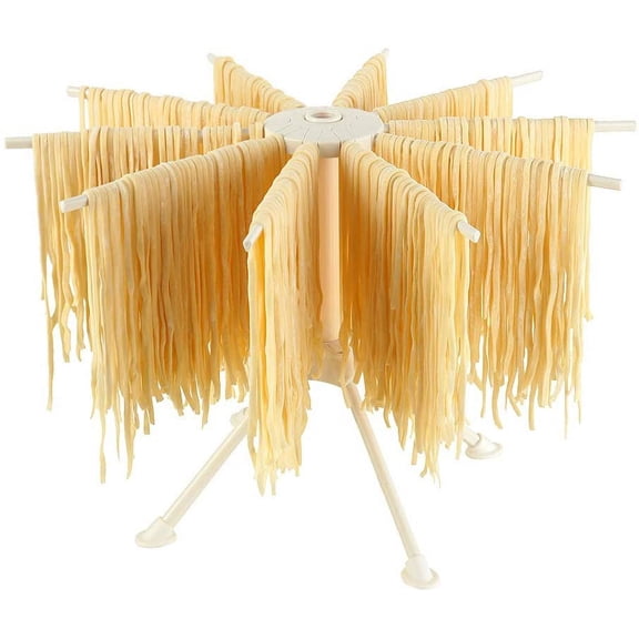 Prichor Collapsible Pasta Drying Rack – Plastic Foldable Homemade Fresh Spaghetti Stand Dryer Noodle Hanger for Kitchen with 10 Arms – Stable, Easy Storage, Quickly Set Up (White)