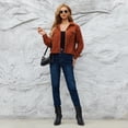 thumbnail image 4 of Chaqueta de pana lisa para mujer, chaqueta con solapa, chaqueta camisera informal, 4 of 7