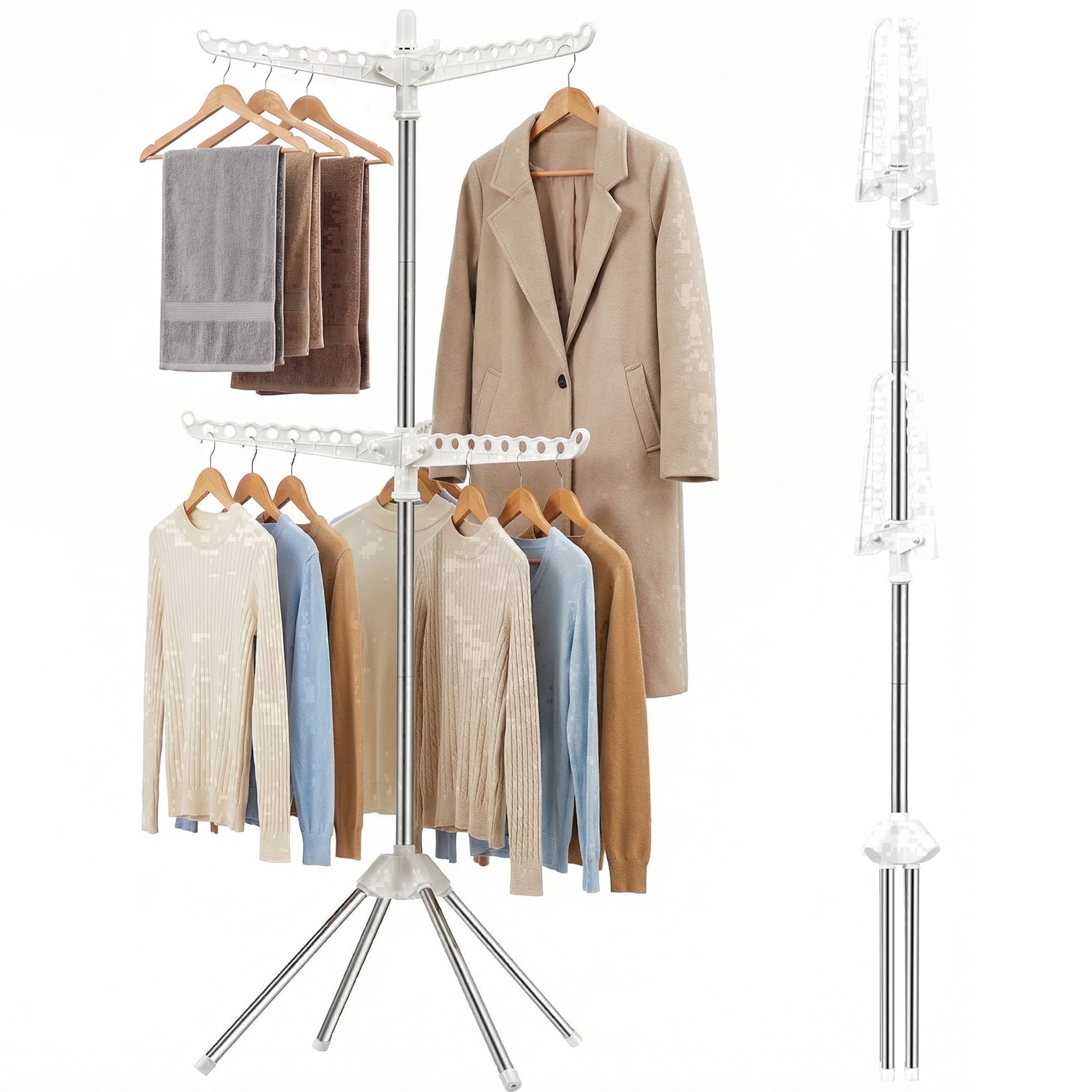 Riousery Clothes Drying Rack, Space Saving and 2-Tier Design, 6 Rotating Arms, Stainless Steel Frame with Quad Base, 74.8 in Height