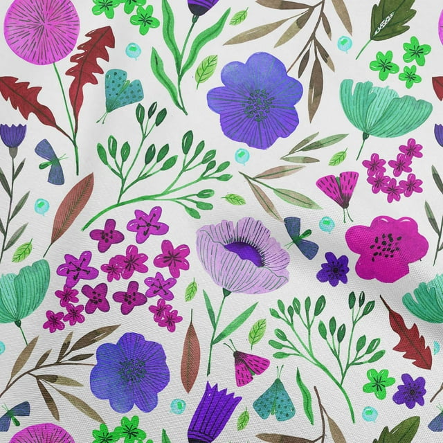 oneOone Georgette Viscose Amethyst Fabric Leaves & Clover Craft Projects Decor Fabric Printed By The Yard 42 Inch Wide