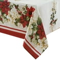 thumbnail image 4 of Christmas Presley Red and White Poinsettia Double Bordered 60 x 120 inch Rectangle Fabric Tablecloth, Holiday Cottage Floral Border Print Table Cover for Dining Party, 4 of 8