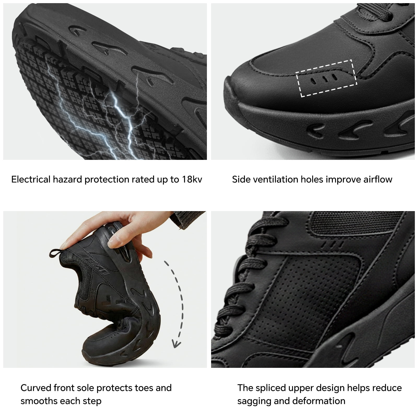 SPIEZ® Women's Slip Resistant Shoes,Waterproof Non Slip Work Shoes,Lightweight Work Sneakers for Server|Nurse|Chef-Black,Size 8