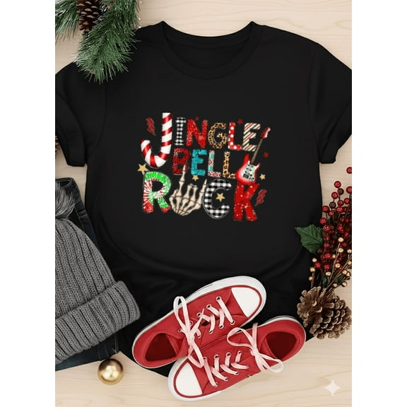 Colorful Jingle Bell Rock Unisex T-Shirt Retro Holiday Christmas Graphic up to size 5XL