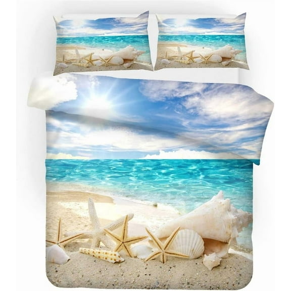 Ocean Starfish Duvet Cover Set - Tropical Beach Theme Bedding for Kids & Adults, Soft Summer Hawaiian Vacation Comforter Cover, Full Size Sea Decor
