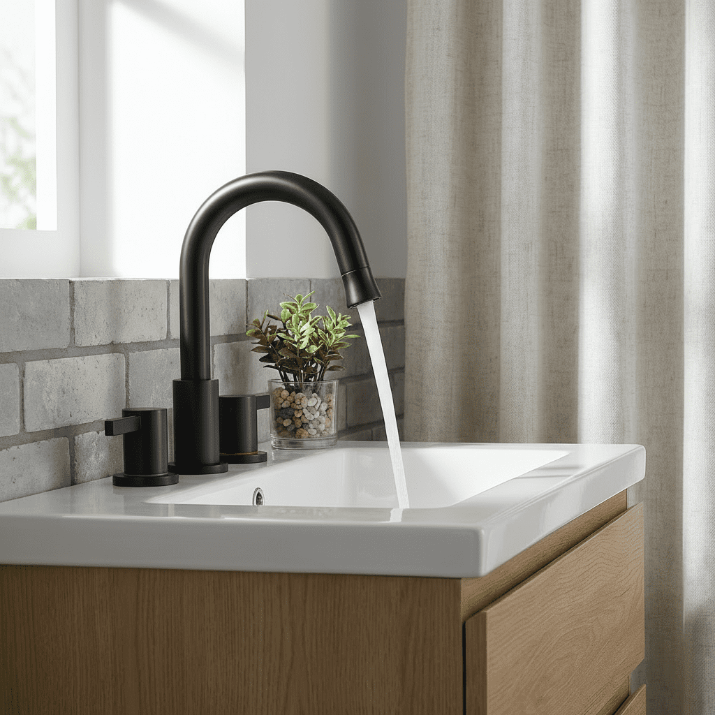 Brushed Nickel 3-Hole Bathroom Faucet, Dual 304 Stainless Steel Handles, Modern Lead-Free Ceramic Valve Faucet, 1.5 GPM Straight Spout for Sink