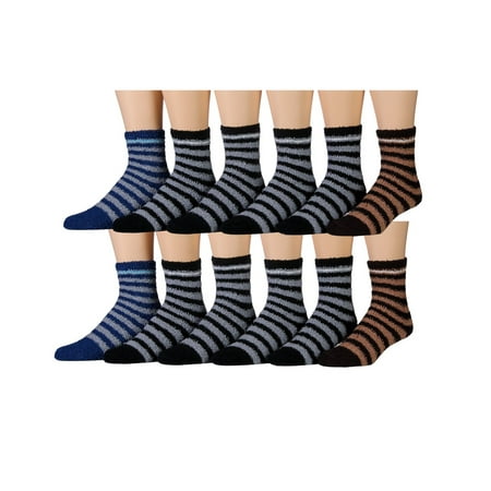 Man's Fuzzy Socks Striped Super Soft Warm Size 10-13 (12