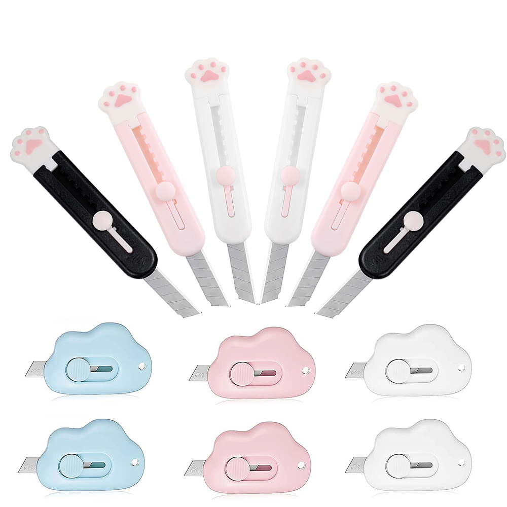 Cute Box Cutters Mini, GIUGT Mini Utility Knife, 6Pcs Cloud Box Opener