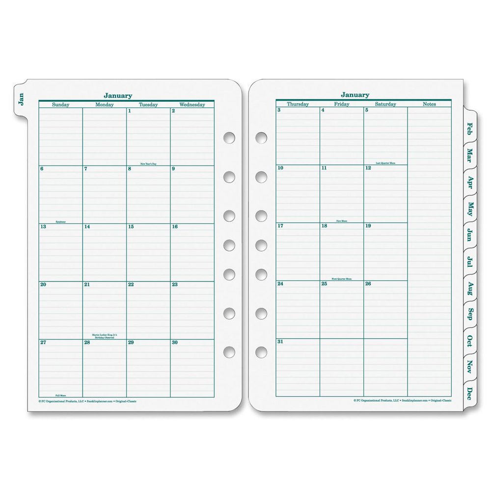 Franklin Covey Original Planning Sys Monthly Refill Tabs