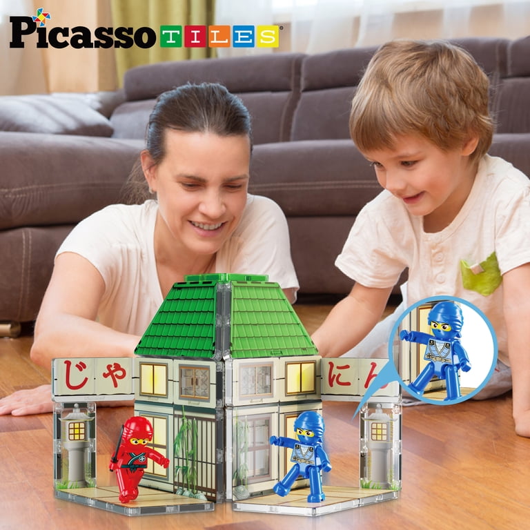 PICASSO TILES Magnetic Tiles for Kids, 64PCS Ninja Dojo House STEM
