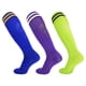 thumbnail image 1 of Dinheiro Calcetines de fútbol hasta la rodilla para niños - 3 pares de calcetines largos de fútbolColor azul amarillo+púrpura+verde fluorescente, 1 of 6