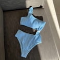 thumbnail image 4 of asdoklhq Swimsuits for Women 2026 Solid Color Textured Fabric Hollow Out One Swimsuit Bikini Belly Covering Shoulder Women's Swimsuit Sky Blue L, 4 of 5