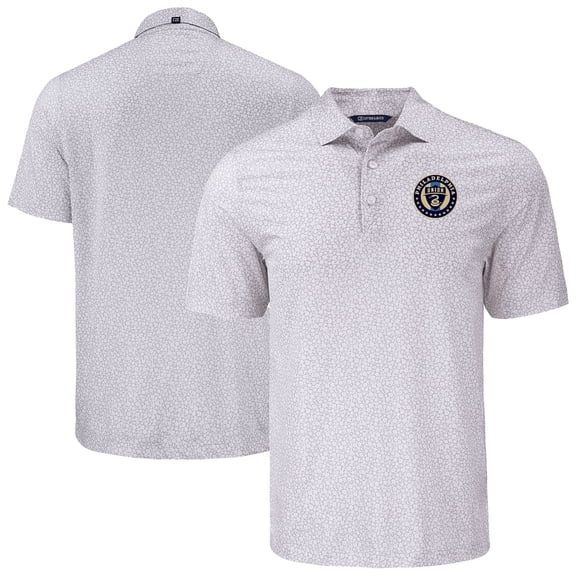 Men's-Cutter & Buck  Gray Philadelphia Union Pike Eco Flora Print Recycled Polo