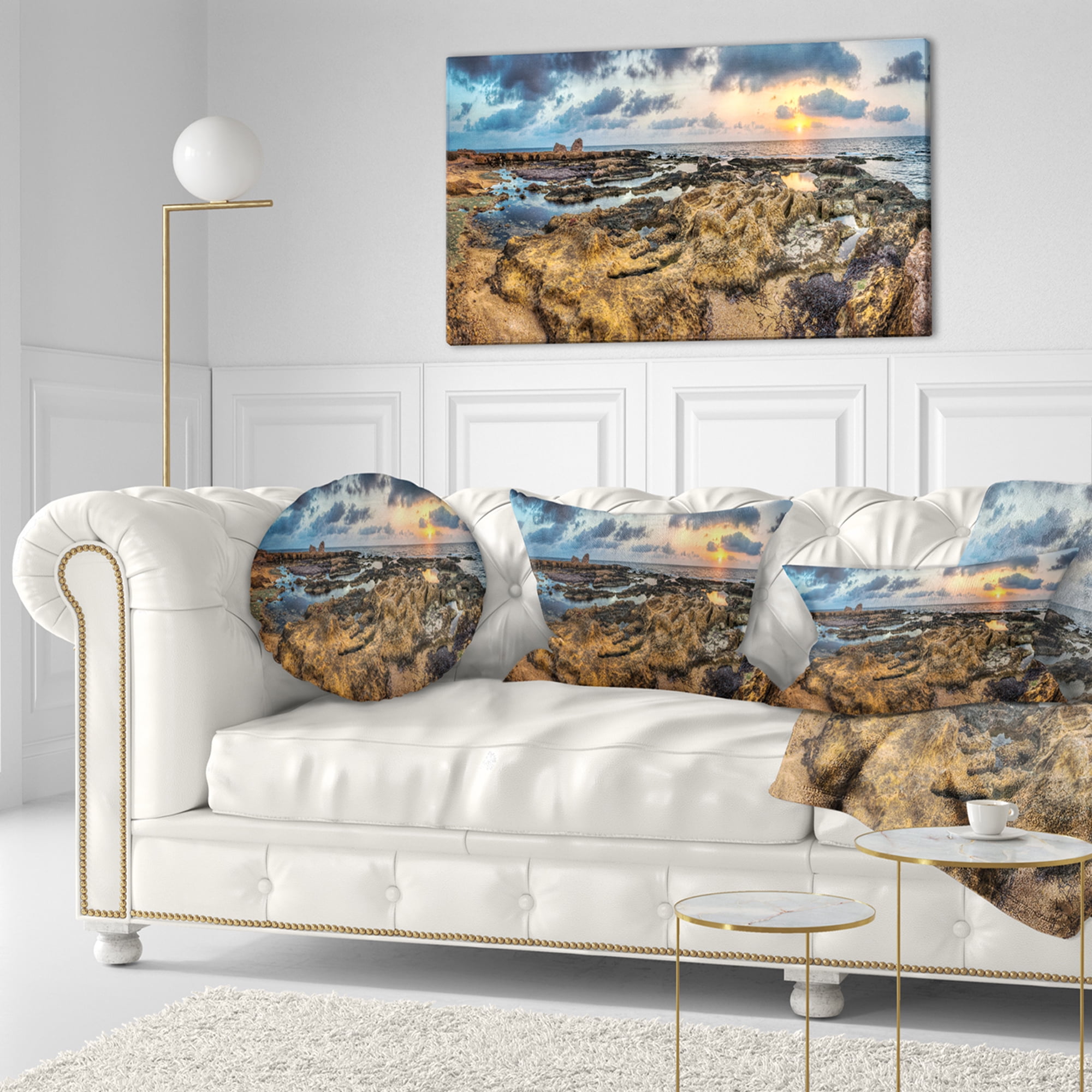 Designart 12" x 20" Blue Polyester Throw Pillow