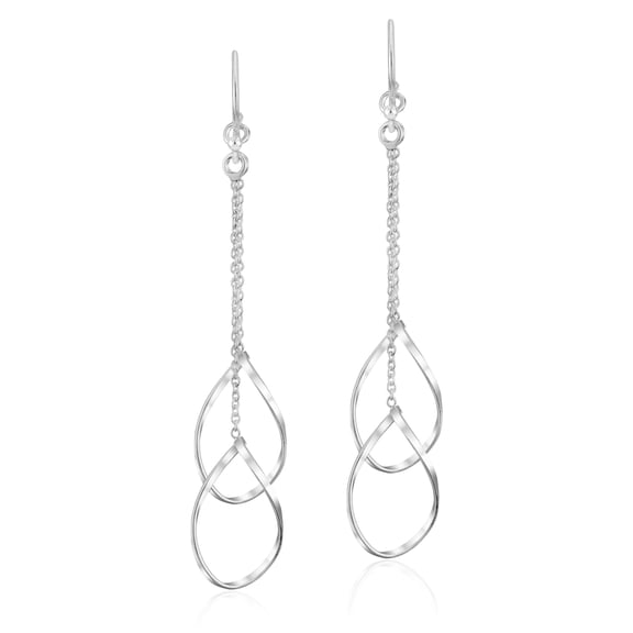 AeraVida Teardrop Twist Interlocking Mobile Long Chain Sterling Silver Dangle Earrings