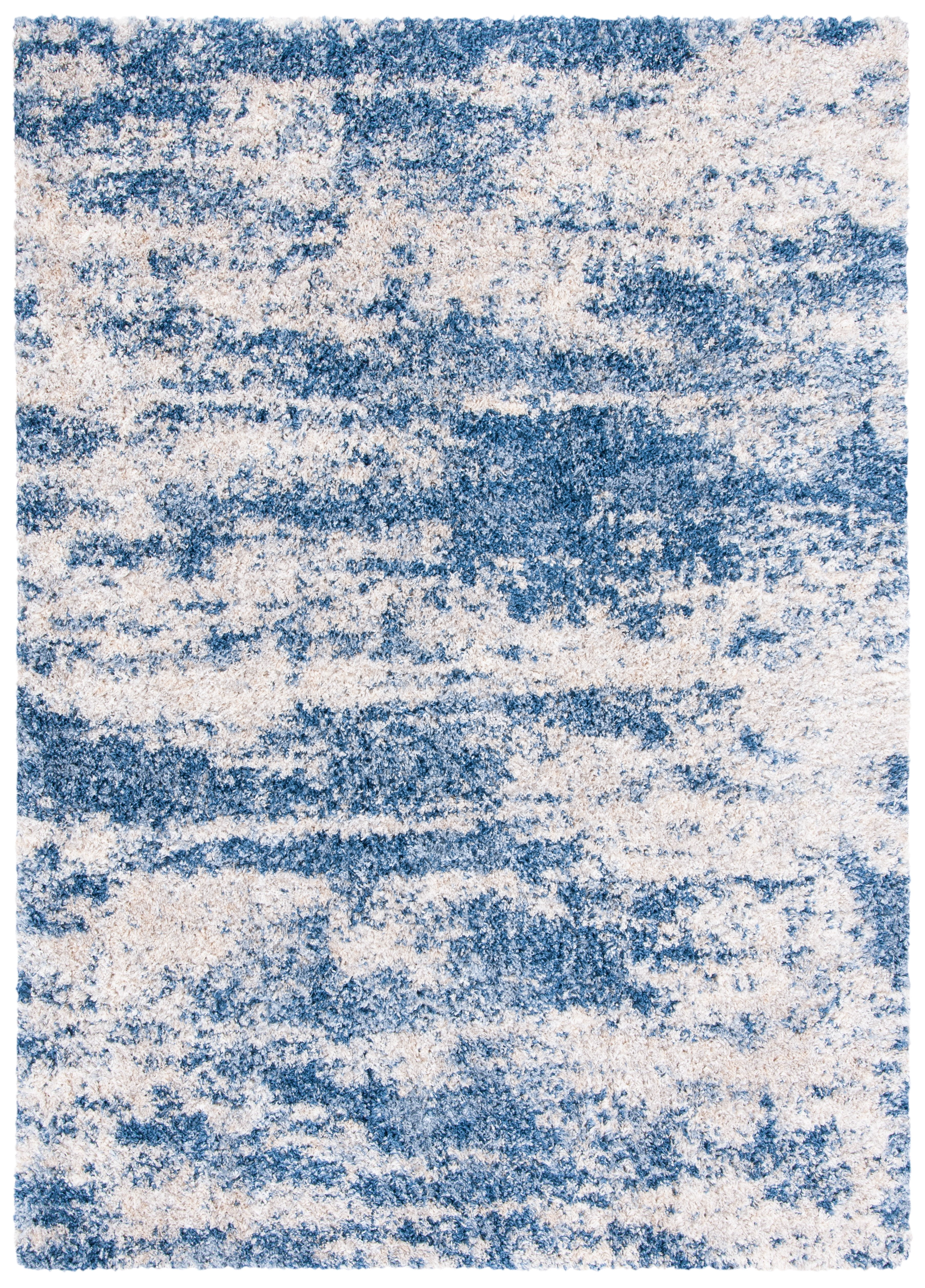 SAFAVIEH Berber Damian Abstract Shag Area Rug, Beige/Blue, 5'3" x 7'6"