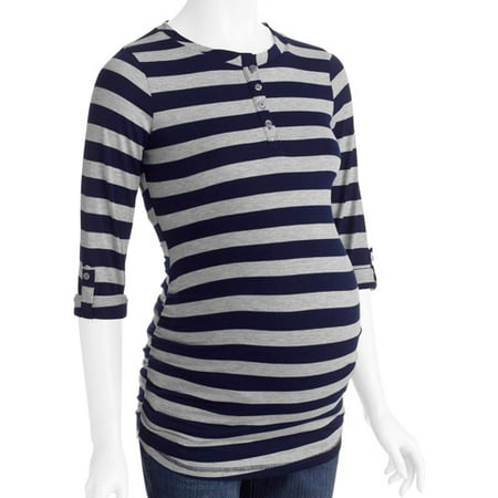 Planet Motherhood Maternity Striped Henley With Flattering Side Ruching