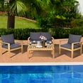 thumbnail image 3 of Patiojoy 4 PCS Outdoor Acacia Wood Conversation Sofa Table Furniture Set W/ Grey Cushions, 3 of 10