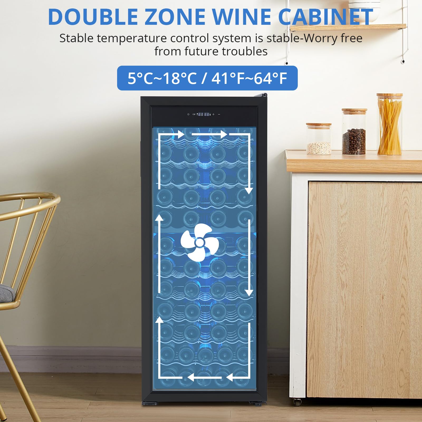 2025 New 80 Bottle Compressor Wine Cooler Refrigerator, Wine Fridge with Adjustable Shelves & Digital Temperature Display, 41-64℉, Large Freestanding Wine Cellar for Red White Wine, Champagne, Beer