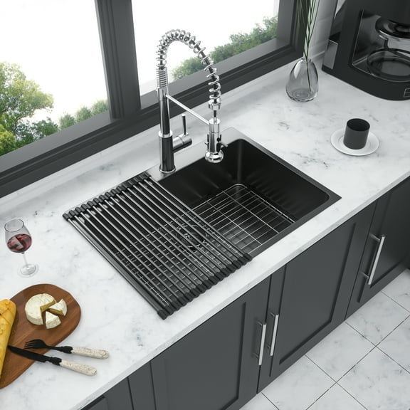 30 x 22 x 10 inch Kitchen Sink Drop In Gunmetal Black 16 Gauge Stainless Steel 30" Single Bowl Topmount Kitchen Sink Basin
